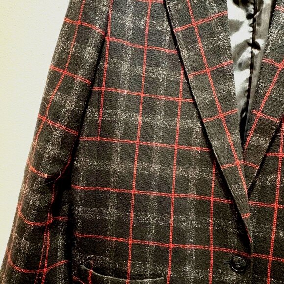 Vintage Womens Black Red Plaid Blazer Size 16 Collections Dark Academia Preppy - Picture 2 of 7